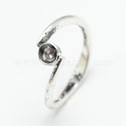 Aleación de anillos de dedo rhinestone base, tamaño de 7, plata antigua, aptos para 4 mm de diamante de imitación, 17mm