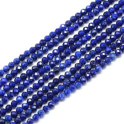 Chapelets de perles en lapis-lazuli naturel, facette, ronde, 2x2mm, Trou: 0.5mm, Environ 188 pcs/chapelet, 15.9 pouce