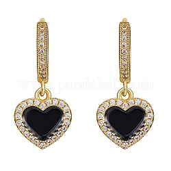 Orecchini a cerchio pendenti con cuore in zirconi chiari, orecchini pendenti in ottone per donna, oro, nero, 25mm, ago :1mm