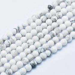 Chapelets de perles en howlite naturelle, ronde, 4mm, Trou: 1mm, Environ 86 pcs/chapelet, 15 pouce (38 cm)