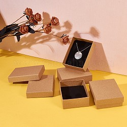 Kraft Baumwolle gefüllt Pappe Papier Schmuck Set Boxen, Für Ring, Halskette, mit Schwamm im Inneren, Rechteck, Bräune, 9x7x3 cm, Innengröße: 8.5x6.4x1.7 cm