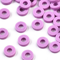Eco-Friendly Handmade Polymer Clay Beads, Disc/Flat Round, Heishi Beads, Violet, 8x0.5~1mm, Hole: 2mm, about 13000pcs/1000g