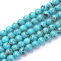 Turquoise synthétique et brins de perles de coquillage, teinte, ronde, lumière bleu ciel, 8mm, Trou: 1mm, Environ 50 pcs/chapelet, 15.7 pouce