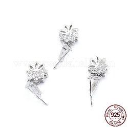 925 pendentif en argent sterling rhodié pic à glace pincement bélières, avec de la zircone cubique clair, fleur, platine, 16mm, Trou: 7x4mm, pin: 0.6 mm