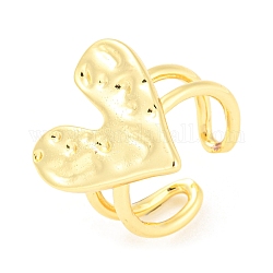 Brass Heart Open Cuff Rings, Lead Free & Cadmium Free, Real 18K Gold Plated, US Size 8 1/2(18.5mm)