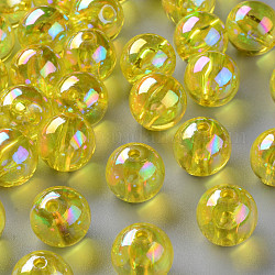 Perles en acrylique transparente, de couleur plaquée ab , ronde, jaune, 16x15mm, Trou: 2.8mm, environ 220 pcs/500 g