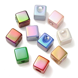 Placcatura uv perline acriliche iridescenti arcobaleno, cubo, colore misto, 15x15x15mm, Foro: 3.8 mm