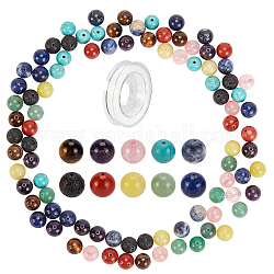 Braccialetti elastici a tema chakra fai da te sunnyclue che fanno kit, con perle di pietre preziose rotonde e filo elastico, 10~10.5mm, Foro: 1~1.5 mm, 10materials, 10pcs / materiale, 100pcs/scatola
