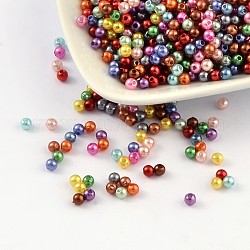 Perline acrilico perla imitato, tinto, tondo, colore misto, 4x3.5mm, Foro: 1 mm, circa 18100pcs/libbra