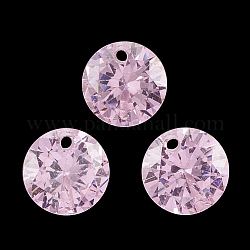 Charms de circonio cúbico, facetados, plano y redondo, rosa perla, 8x4.5mm, agujero: 1 mm