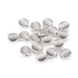 Perles en alliage de style tibétain, Sans cadmium & sans nickel & sans plomb, plat et circulaire avec étoile, argent antique, environ 10 mm de diamètre, épaisseur de 4mm, Trou: 1.5mm