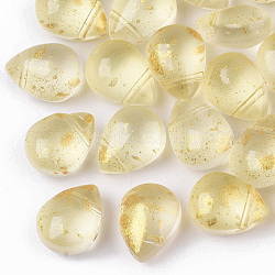 Perlas de vidrio pintado en aerosol transparente, cuentas perforadas superiores, con polvo del brillo, esmerilado, lágrima, amarillo champagne, 12.5x9.5x7mm, agujero: 1 mm