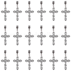 Chgcraft aleación de estilo tibetano europeo encantos colgantes europeos, Grandes colgantes agujero, cruz crucifijo, para la Pascua, plata antigua, 67mm, agujero: 5 mm, 30 unidades / caja