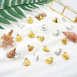 40 Pieces Mother and Father Words Charm Pendant Antique Alloy Heart Charms Mixed Color for Jewelry Gift Necklace Bracelet Making Crafts, Golden & Silver, 15x17.2mm, Hole: 2.5mm