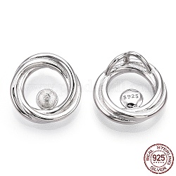 925 molletta in argento sterling placcato rodio, Forma anello, per mezzo forato perle, nichel libero, con timbro s925, Vero platino placcato, 14.5x14x5.5mm, Foro: 1.8 mm, ago :0.9mm