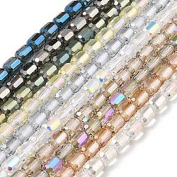 Placcare trasparente perle di vetro fili, sfaccettato, colonna, colore misto, 5.5x4mm, Foro: 1 mm, circa 75pcs/filo, 15.55~15.67 pollice (39.5~39.8 cm)