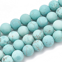 Brins de perles de magnésite naturelle, mat, ronde, teints et chauffée, turquoise, 4mm, Trou: 1mm, Environ 90 pcs/chapelet, 14.69 pouce (37.3 cm)