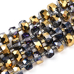 Hilos de perlas de vidrio electroplat, arco iris chapado, facetados, rerondana plana, oro, 8x5mm, agujero: 1.2 mm, aproximamente 80 pcs / cadena, 22.83 pulgada