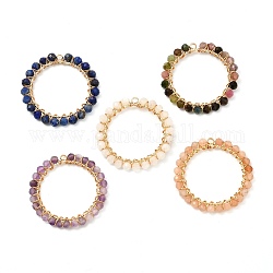 Gemstone Pendants, with Natural Gemstone Beads and Real 18K Gold Plated Brass Findings, Ring, 31x3mm, Hole: 1mm