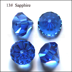 Perles d'imitation cristal autrichien, grade AAA, facette, diamant, bleu, 9.5~10x7~8mm, Trou: 0.9~1mm