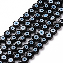 A mano a lume malocchio piatte fili di perle rotonde, nero, 6x3mm, Foro: 1 mm, circa 65pcs/filo