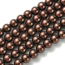 Brins de perles rondes en verre teinté écologique, Grade a, cordon en coton fileté, brun coco, 8mm, Trou: 1.2~1.5mm, Environ 52 pcs/chapelet, 15 pouce