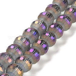 Abalorios de vidrio electroplate hebras, arco iris chapado, esmerilado y facetado (96 facetas), redondo, violeta, 9.5~10x9~9.5mm, agujero: 1.8 mm, aproximamente 69~70 pcs / cadena, 24.57'' (62.4~63.1 cm)