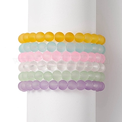 Ensembles de bracelets extensibles en perles rondes en verre dépoli pour femmes, couleur mixte, diamètre intérieur: 2-1/2 pouce (6.5 cm), 6 pièces / kit
