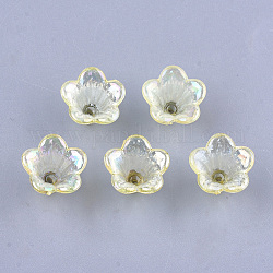 Transparent Acrylic Bead Caps, Trumpet Flower Beads, AB Color, 5-Petal, Flower, Champagne Yellow, 10x14x13.5mm, Hole: 1.6mm, about 1370pcs/500g