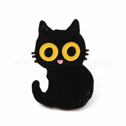 猫のテーマのエナメルピン  バックパックの服のための電気泳動の黒い合金のブローチ  ゴールド  25x17x1mm