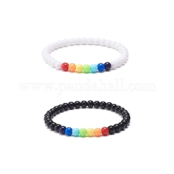 Set di braccialetti elastici con perline rotondi in acrilico a 2 colori da 2 pezzo per donna, colorato, diametro interno: 2-1/4 pollice (5.7 cm), 1pc / color