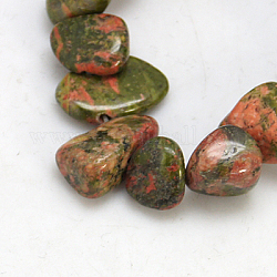 Natural Unakite Beads Strands, Amorphous, Colorful, 4~13x6~20x1~12mm, hole: 1mm