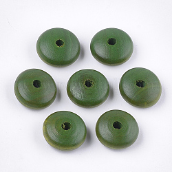 Cuentas de madera natural pintada, Abalorios de grande agujero, rerondana plana, verde oliva, 22~23x11mm, agujero: 4 mm