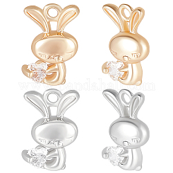 Beebeecraft 10Pcs/Box 2 Colors Easter Bunny Charms 18K Gold & Platinum Plated Brass Rabbit with Cubic Zirconia Pandent Chinese New Year 2023 Rabbit Charms for Jewelry Making