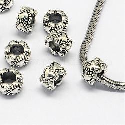 Alloy European Beads, Large Hole Beads, Rondelle, Antique Silver, 10x6mm, Hole: 5mm