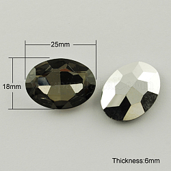 Diamante de imitación de cristal en punta, espalda plateada, facetados, oval, gris, 18x25x6mm