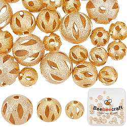 Beebeecraft 1 Box 42Pcs Textured Round Beads 18K Gold Plated Brass 3 Size Filigree Beads Hollow Beads Loose Beads with Hole for Earrings Bracelet Waist Chain Necklaces Jewelry DIY Crafts