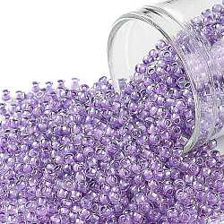TOHO Round Seed Beads, Japanese Seed Beads, (936) Inside Color Dark Lilac Lined, 11/0, 2.2mm, Hole: 0.8mm, about 5555pcs/50g