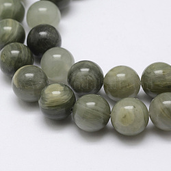 Chapelets de perles en jaspe verte naturelle de la ligne, ronde, 8mm, Trou: 1mm, Environ 47 pcs/chapelet, 15.5 pouce (39.5 cm)