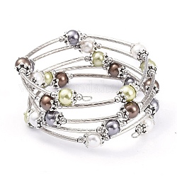 Bracciali avvolgenti moda a cinque anelli, con perline abalorio delle coperture, 304 perline in acciaio inossidabile e filo di memoria in acciaio, colorato, diametro interno: 2-1/4 pollice (5.7 cm)