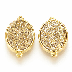 Druzy Resin Links connectors, with Golden Tone Brass Findings, Oval, Champagne Yellow, 22x14x4~5mm, Hole: 1mm