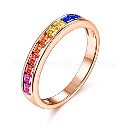 925スター指輪シルバー指輪  レインボーカラーのキュービックジルコニア  カラフル  ローズゴールド  usサイズ7（17.3mm）