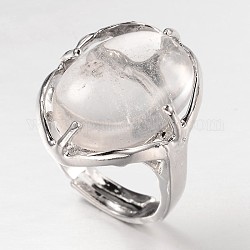 Regolabile ovale gemma anelli larga banda, con i risultati in ottone tono platino, misura degli stati uniti 7 1/4 (17.5mm)