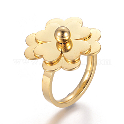 304 палец кольца из нержавеющей стали, цветок, золотые, Размер 7, 17 мм