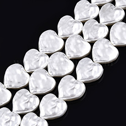 ABS Plastic Imitation Pearl Beads Strands, Heart, Creamy White, 13.5x14x5mm, Hole: 0.6mm, about 30pcs/strand, 15.55 inch~15.75 inch(39.5~40cm)