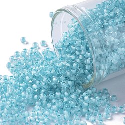 Toho perles de rocaille rondes, Perles de rocaille japonais, (976) couleur intérieure cristal / néon doublée bleu glace, 11/0, 2.2mm, Trou: 0.8mm, environ 3000 pcs/10 g
