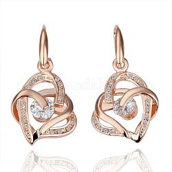 Squisito lega di stagno di cuore strass ceco orecchini pendenti per le donne, oro roso, 39x21mm