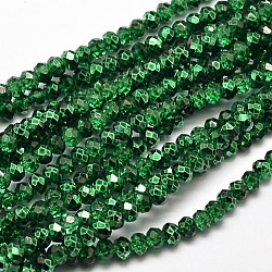 Fili di perle di vetro verniciato trasparente sfaccettato, verde, 4x3mm, Foro: 1 mm, circa 125pcs/filo, 15 pollice
