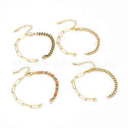 Fabrication de bracelet chaîne en laiton émaillé, avec chaîne gourmette et chaînes trombone, couleur mixte, or, 6-1/2~7 pouce (16.5~17.7 cm)