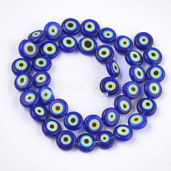 Chapelets de perles vernissées manuelles, plat rond, bleu foncé, 9.5x3.5mm, Trou: 1.2mm, Environ 38 pcs/chapelet, 14.1 pouce ~ 14.5 pouces.